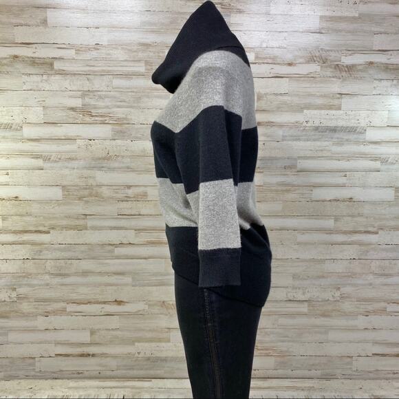 Pure Amici Cashmere Cowl Neck Sweater Womens Size XS Black & Gray Stripe - Picture 7 of 16